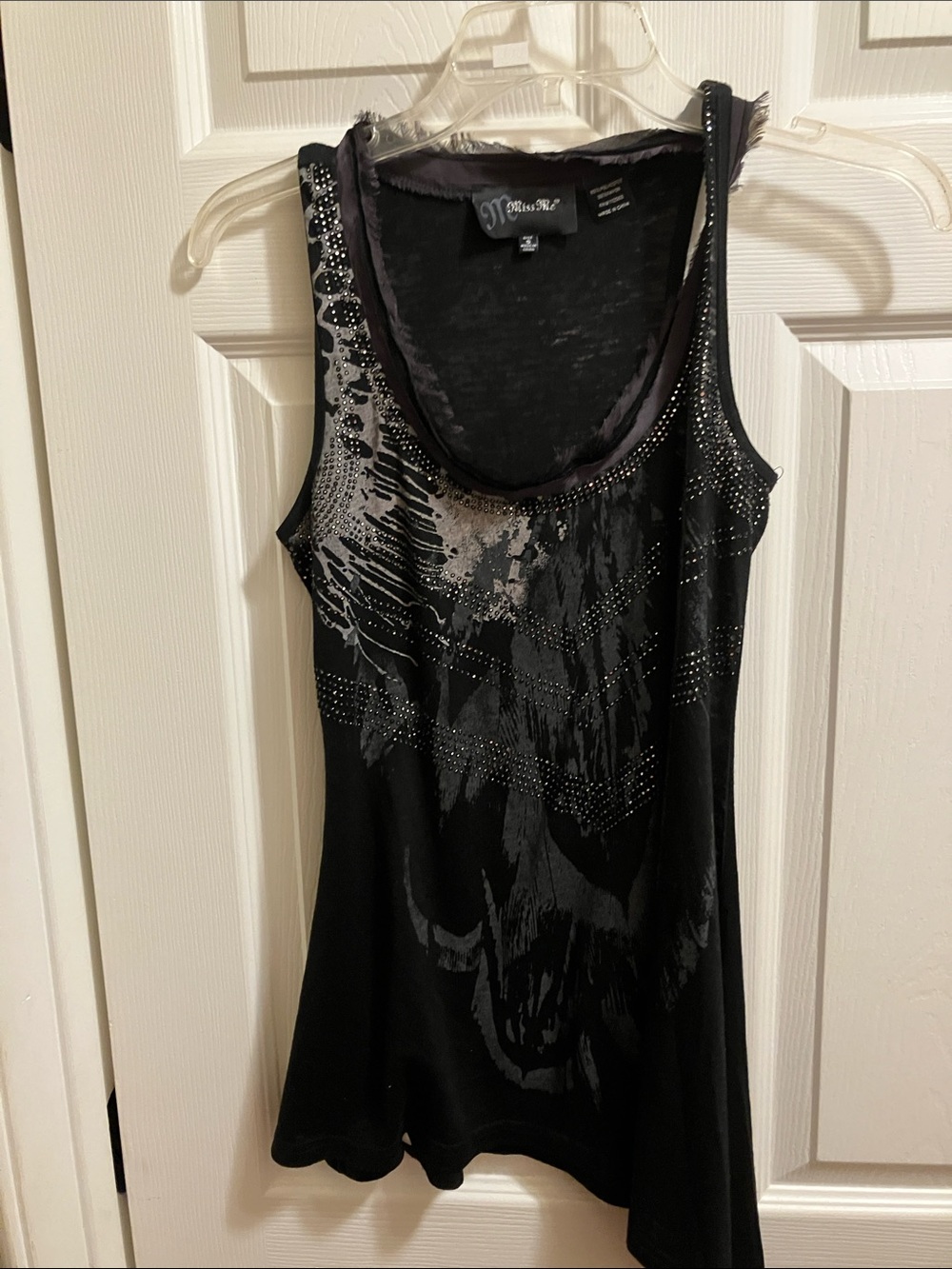 Miss Me Black Tank with Silver Stud Accents